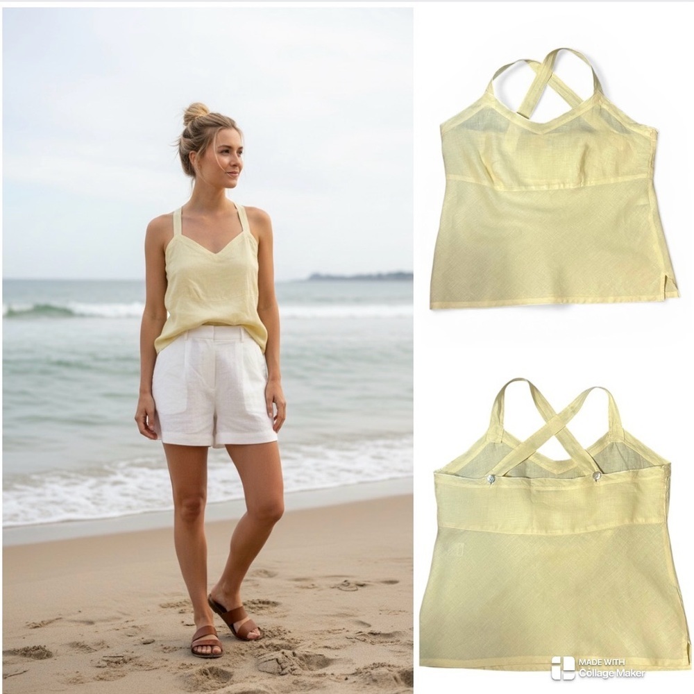 Cut Loose Linen Light Yellow Crisscross Back Tank Top